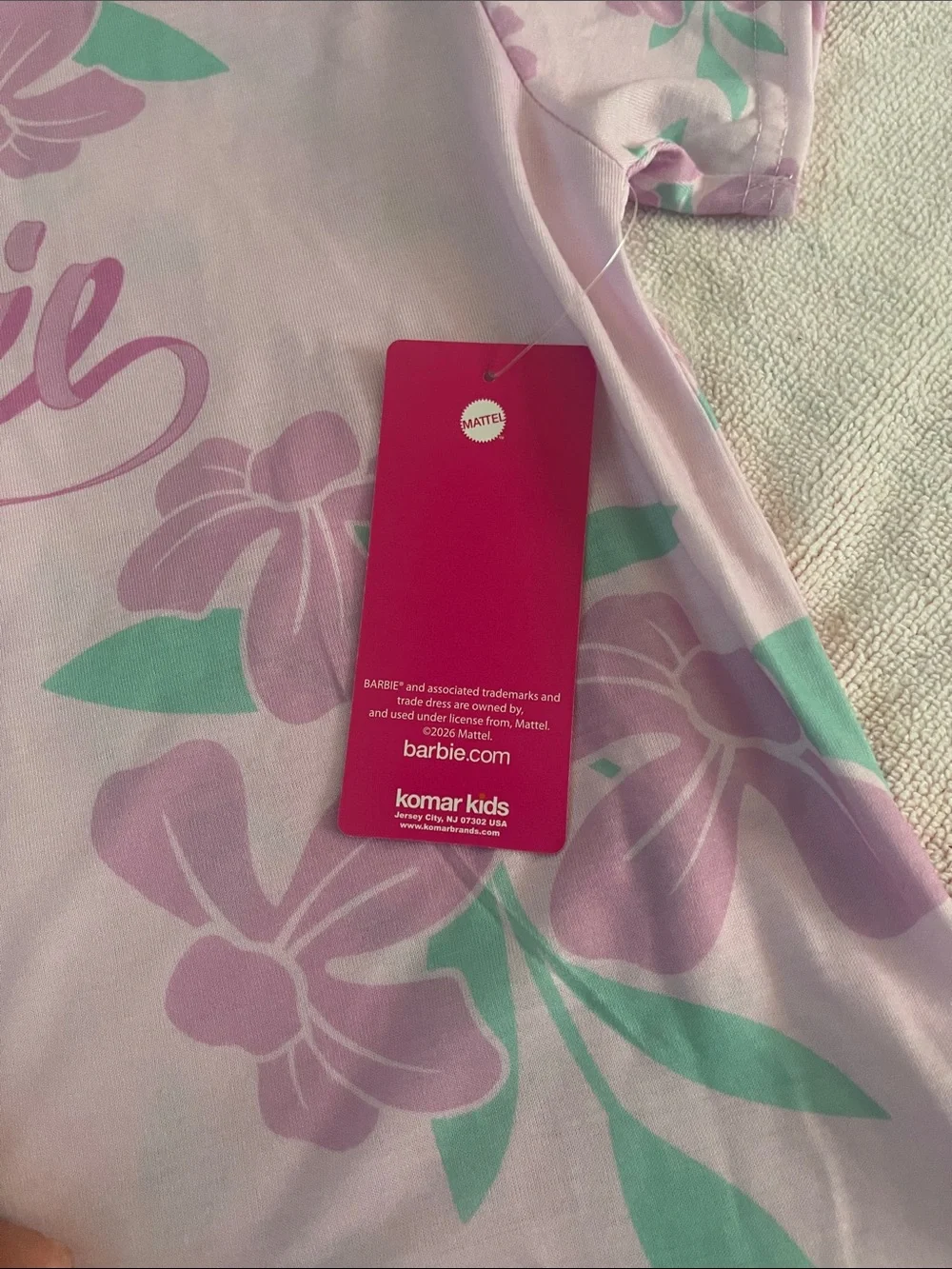 Barbie Pink Floral Short Pajama Set with Mint Accents
